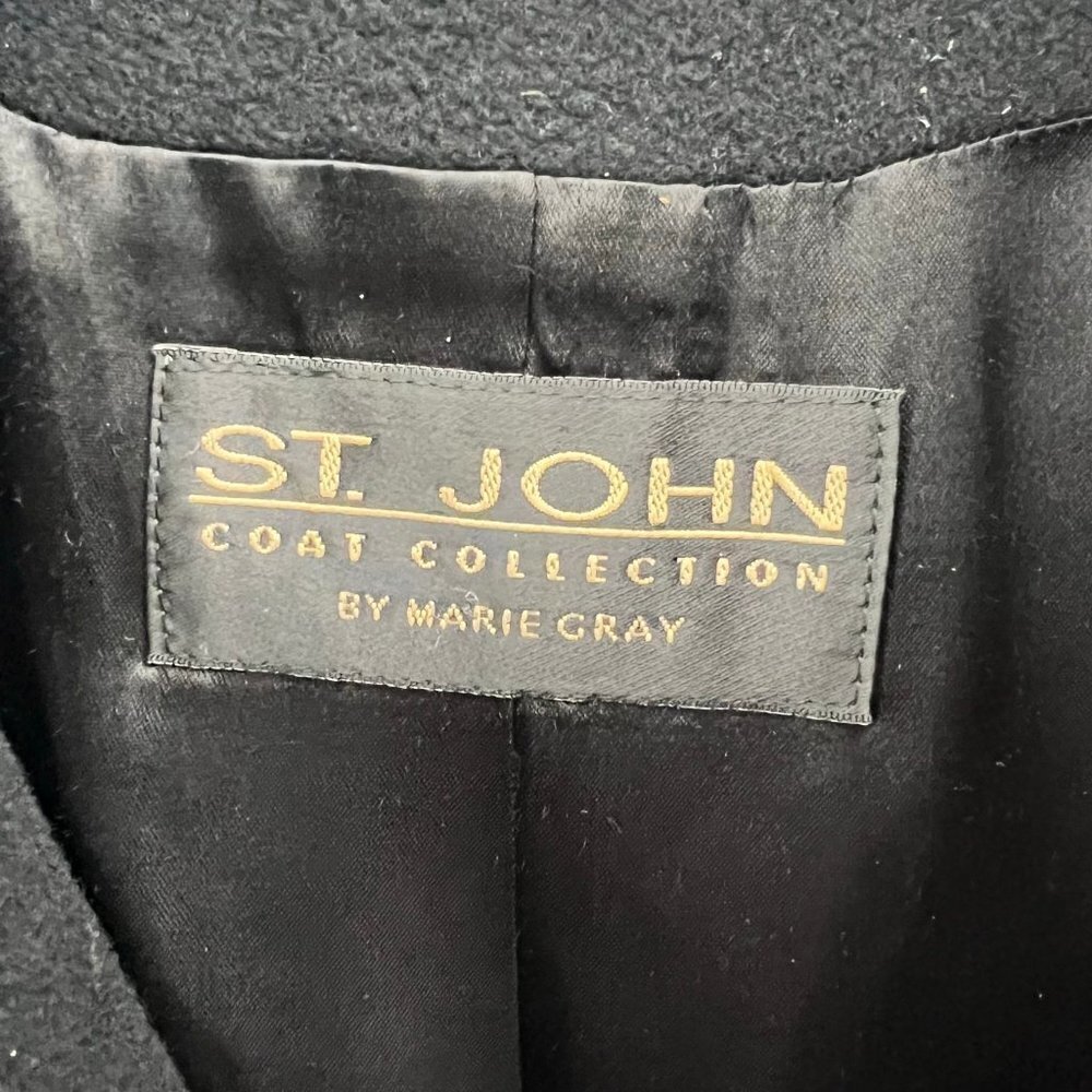 St John The Coat Collection Black Wool Swing Coat L Missing Button - Picture 7 of 10